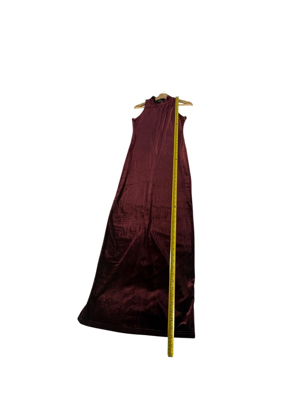 MINKPINK Women M Burgundy Velvet Maxi Dress Mock Neck Whimsigoth Gothic Slit - Picture 9 of 11